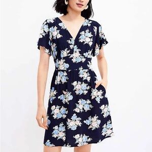 Loft floral flutter sleeve tea dress